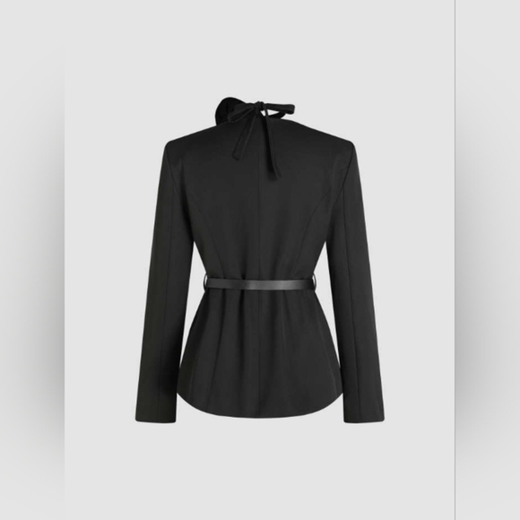 V-NECK ROSETTE BUTTON BLAZER WITH BELT-Cider - Picture 5 of 8